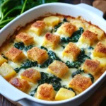 Fischstäbchen-Auflauf mit Kartoffeln und Spinat