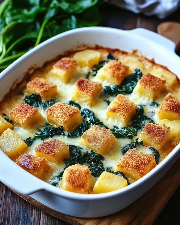 Fischstäbchen-Auflauf mit Kartoffeln und Spinat