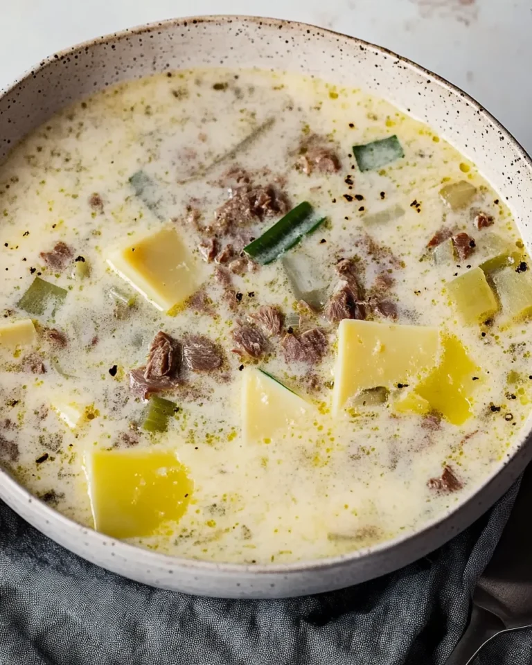 Käse-Lauch-Suppe mit Hackfleisch