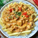 Paprika Sahne Hähnchen mit Pasta