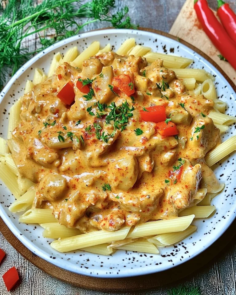 Paprika Sahne Hähnchen mit Pasta