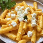 Pasta mit Kürbissoße und Feta