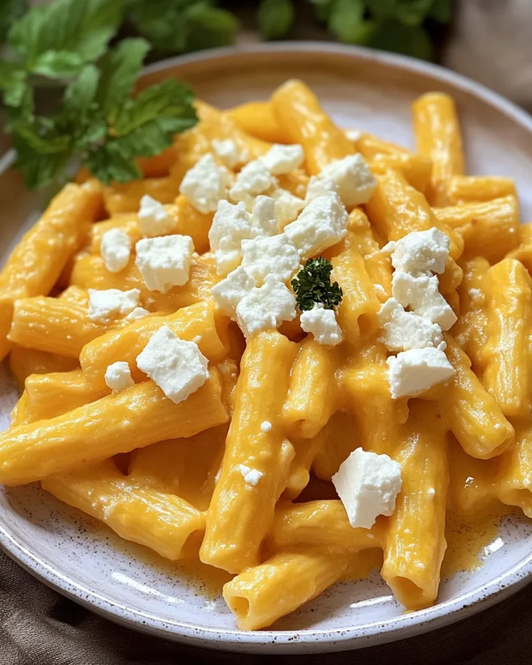 Pasta mit Kürbissoße und Feta