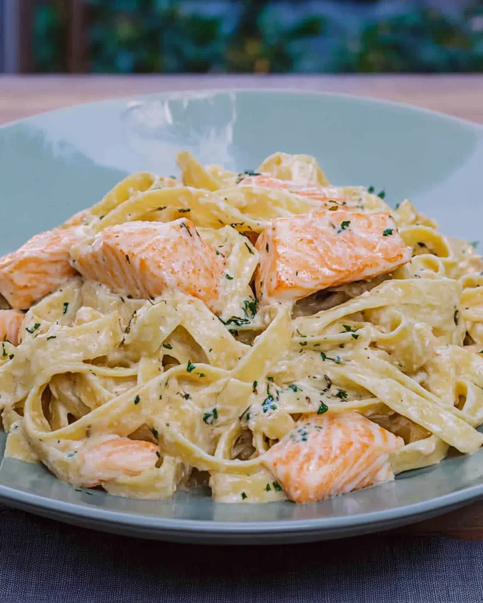 Pasta mit Lachs und Sahnesoße
