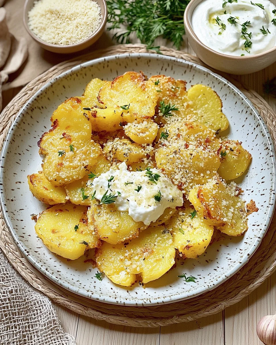 Quetschkartoffeln mit Parmesan und Kräuterquark