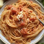 Spaghetti mit Tomaten Sahne Soße und Garnelen