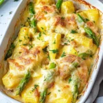 Spargelauflauf mit HähnchenHähnchenHähnchenHähnchenschinken und Kartoffeln